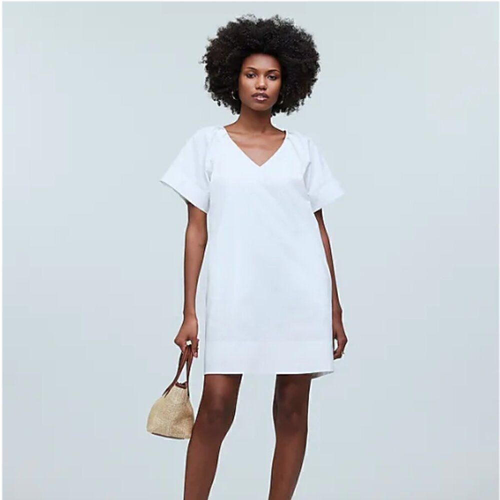 Madewell v-neck white mini shirt dress size xs NWT